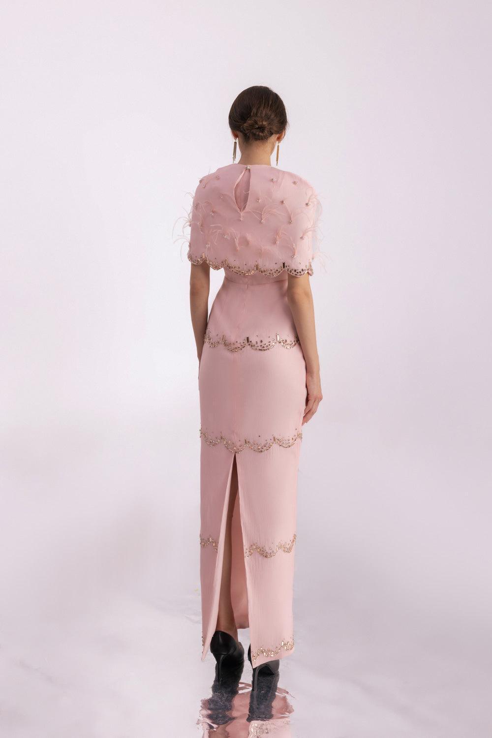 Chaya Sheath Round Neck Mesh Taffeta Floor Length Dress - MEAN BLVD