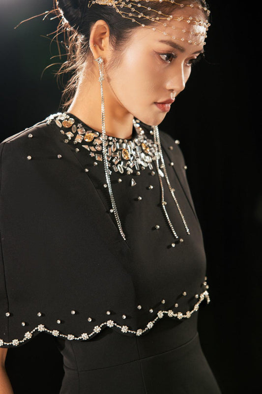 Chaya Sheath Round Neck Mesh Taffeta Floor Length Dress - MEAN BLVD