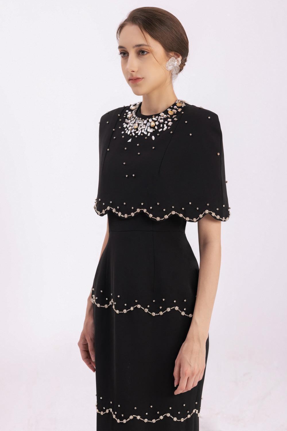 Chaya Sheath Round Neck Mesh Taffeta Floor Length Dress - MEAN BLVD