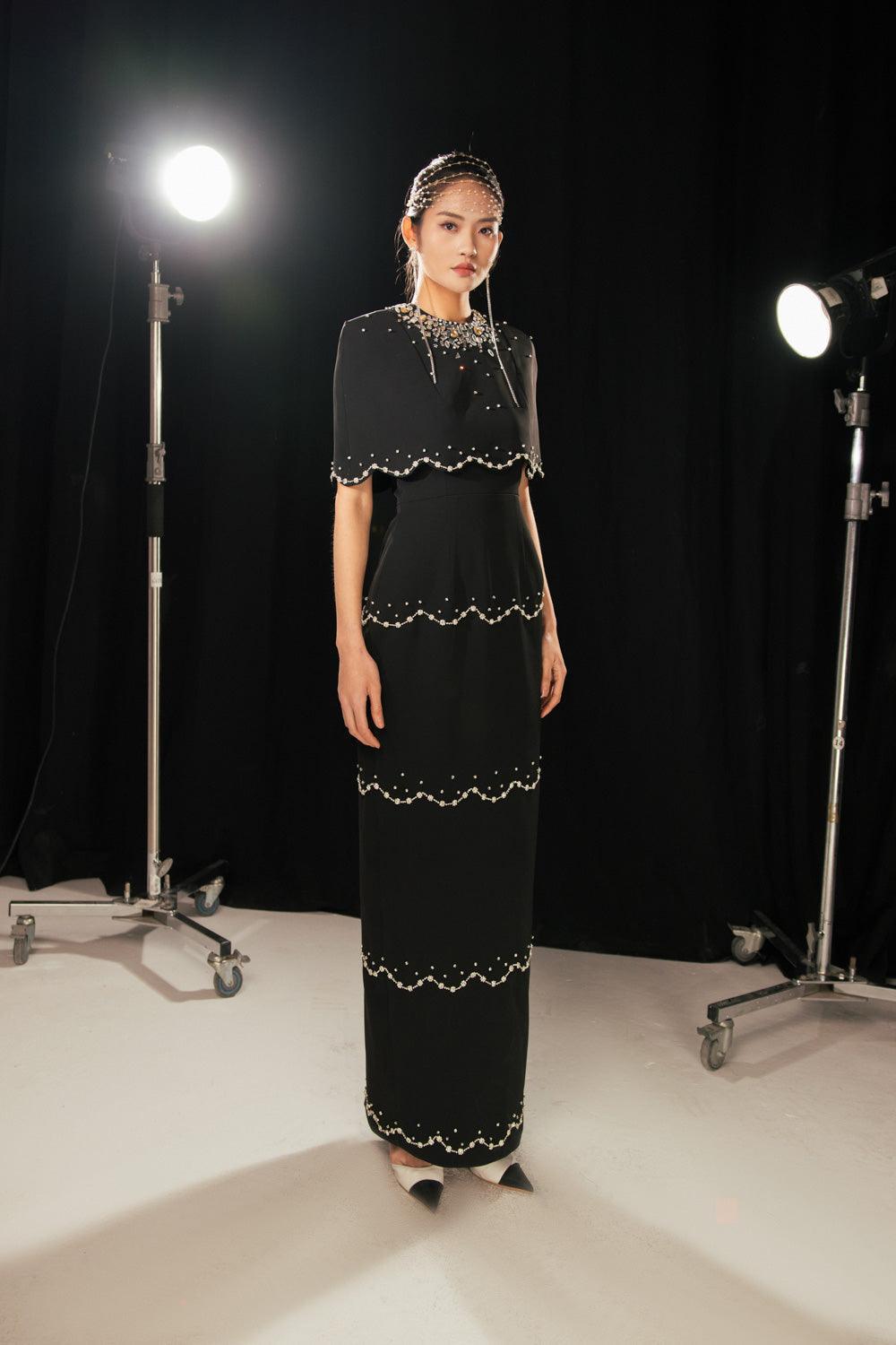 Chaya Sheath Round Neck Mesh Taffeta Floor Length Dress - MEAN BLVD