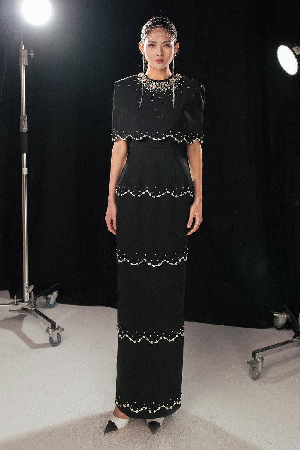 Chaya Sheath Round Neck Mesh Taffeta Floor Length Dress - MEAN BLVD