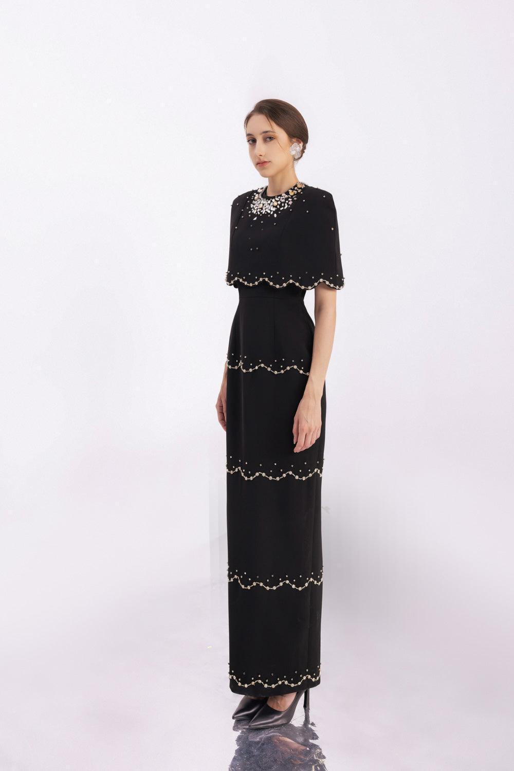 Chaya Sheath Round Neck Mesh Taffeta Floor Length Dress - MEAN BLVD