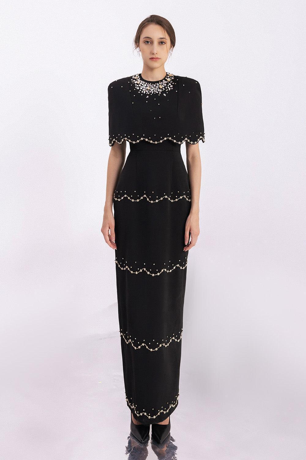 Chaya Sheath Round Neck Mesh Taffeta Floor Length Dress - MEAN BLVD