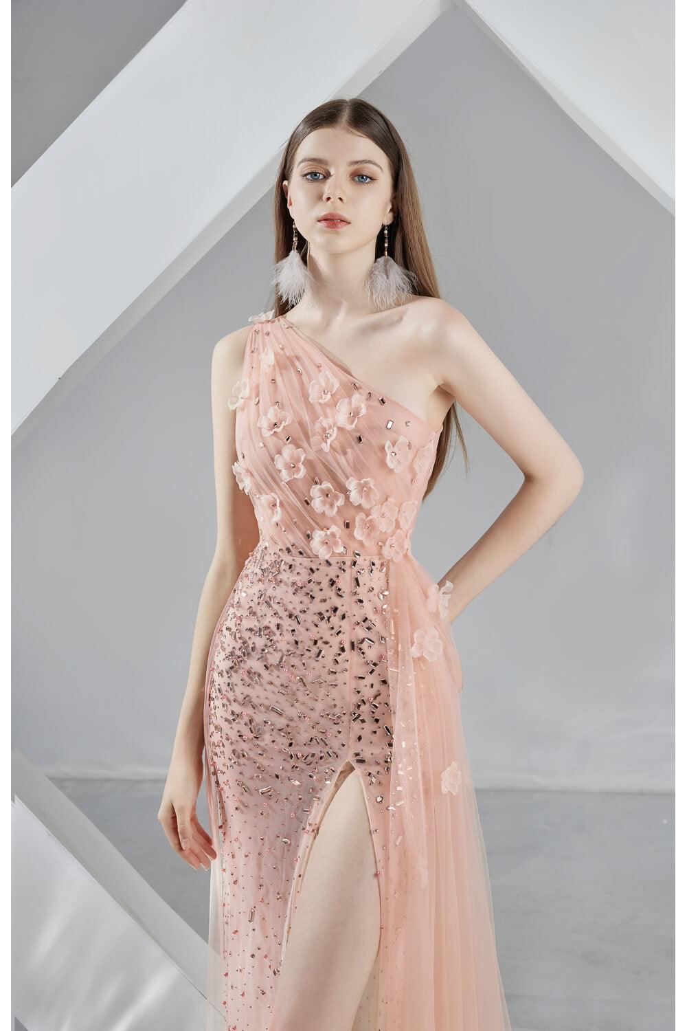 Chelsea Slit One Shoulder Organza Midi Dress - MEAN BLVD