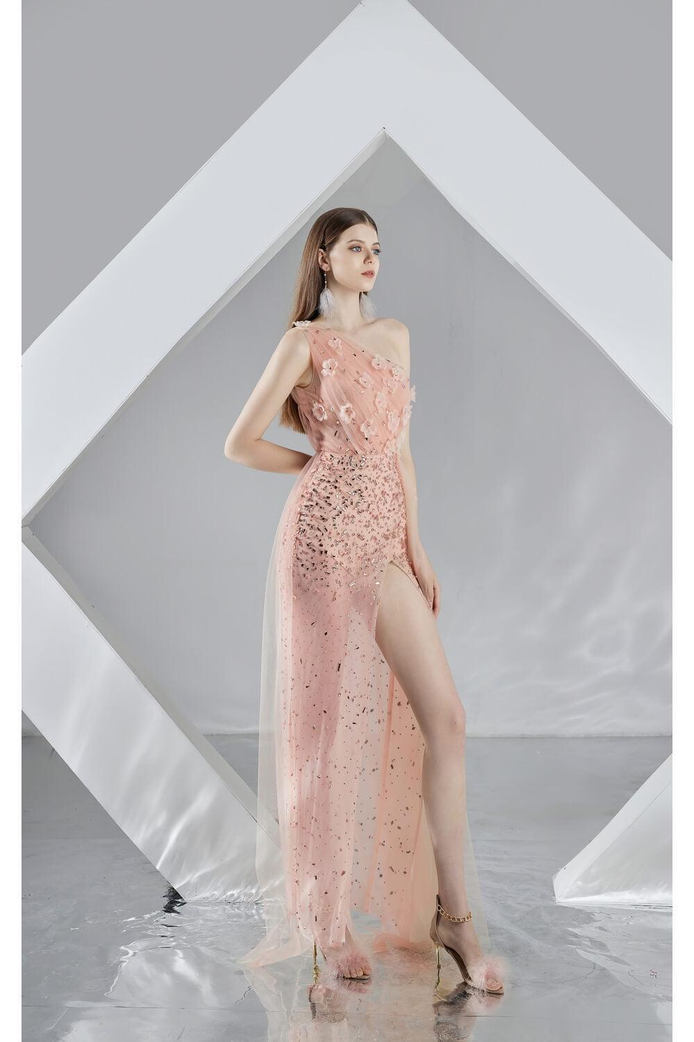 Chelsea Slit One Shoulder Organza Midi Dress - MEAN BLVD