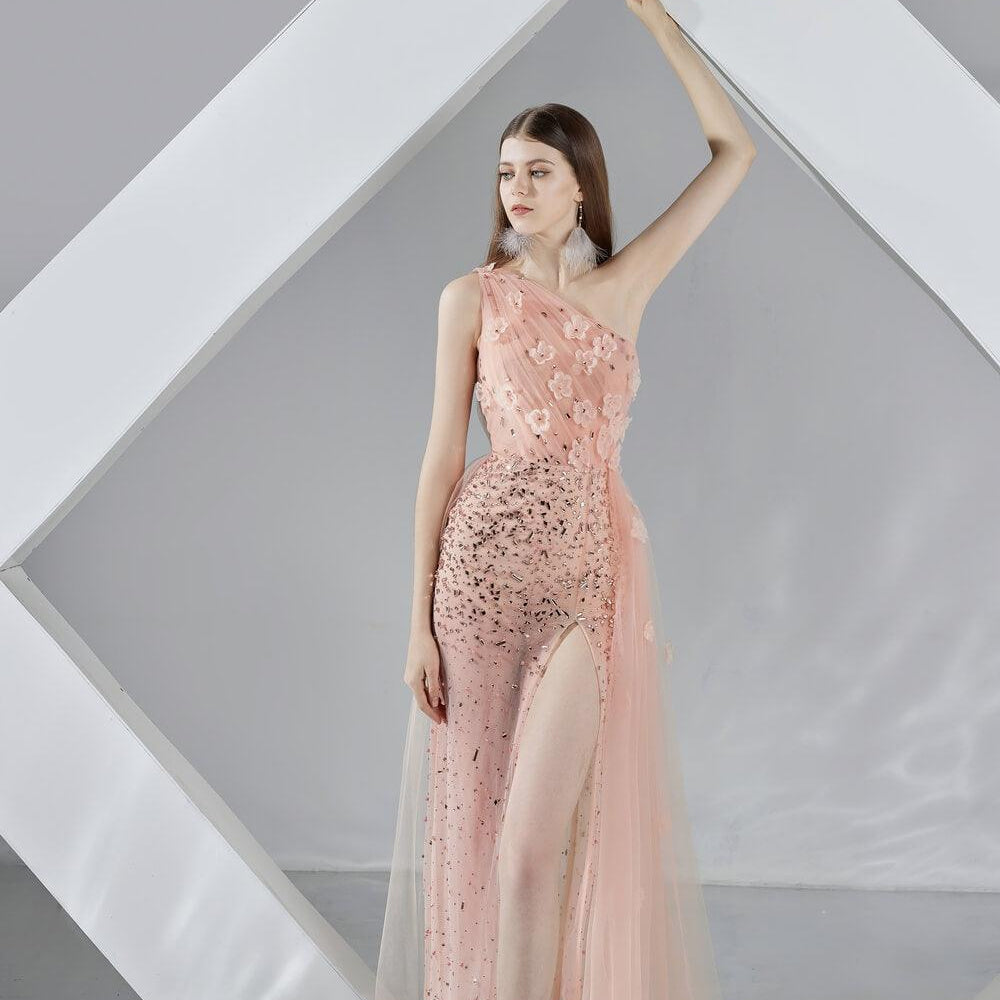 Chelsea Slit One Shoulder Organza Midi Dress - MEAN BLVD