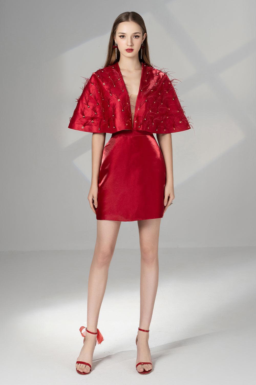 Cherie A-line V-Neck Taffeta Mini Dress - MEAN BLVD