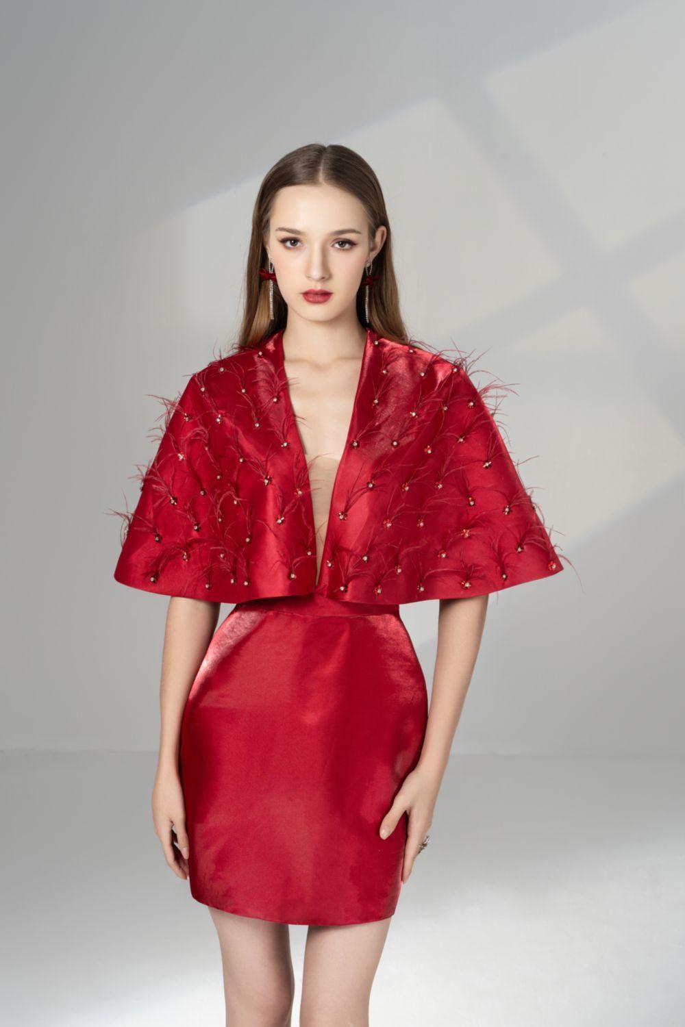 Cherie A-line V-Neck Taffeta Mini Dress - MEAN BLVD