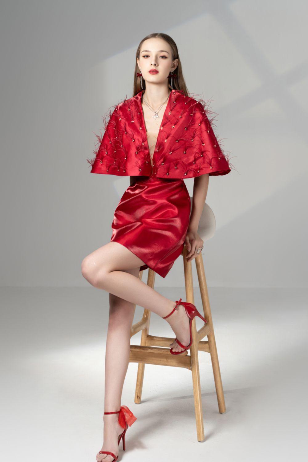 Cherie A-line V-Neck Taffeta Mini Dress - MEAN BLVD