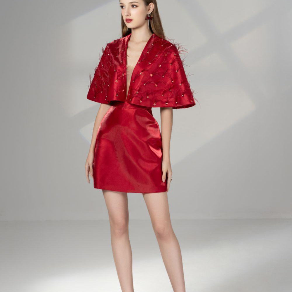 Cherie A-line V-Neck Taffeta Mini Dress - MEAN BLVD