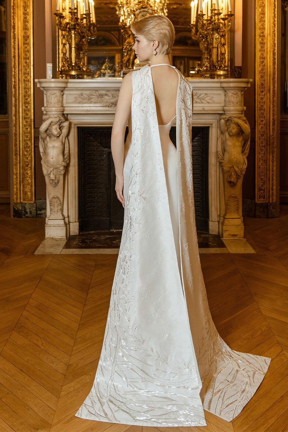 Cherished Sheath Scarf Neck Taffeta Silk Floor Length Dress - MEAN BLVD