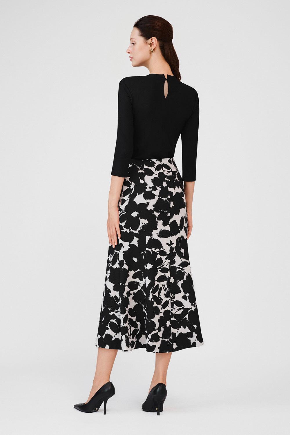 Cheyenne A-line High Waist Poly Silk Midi Skirt - MEAN BLVD