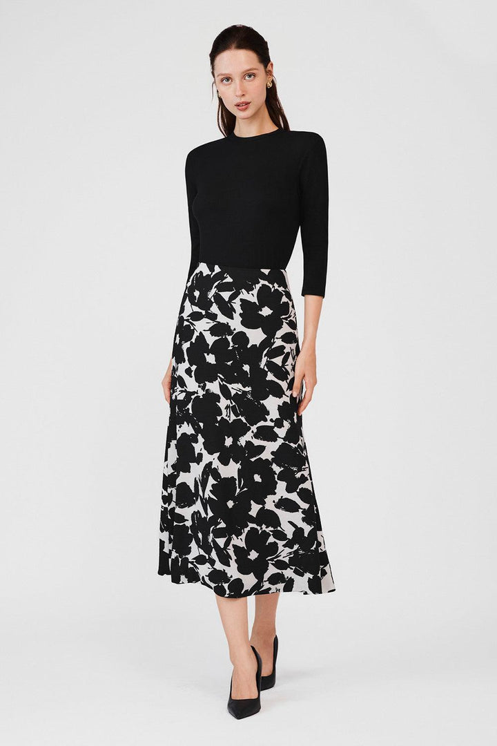 Cheyenne A-line High Waist Poly Silk Midi Skirt - MEAN BLVD