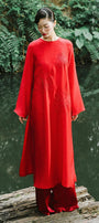 Chi Straight Round Neck Floss Silk Calf Length Ao Dai - MEAN BLVD