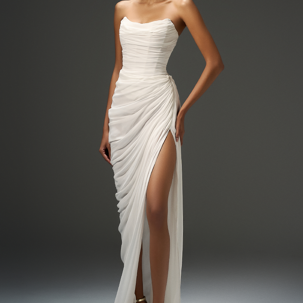 Giana Slit Semi-Heart Neck Chiffon Floor Length Dress