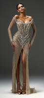 Novah Sheath Off-Shoulder Mesh Floor Length Dress