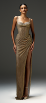 Kaison Sheath Side Slit Mesh Floor Length Dress