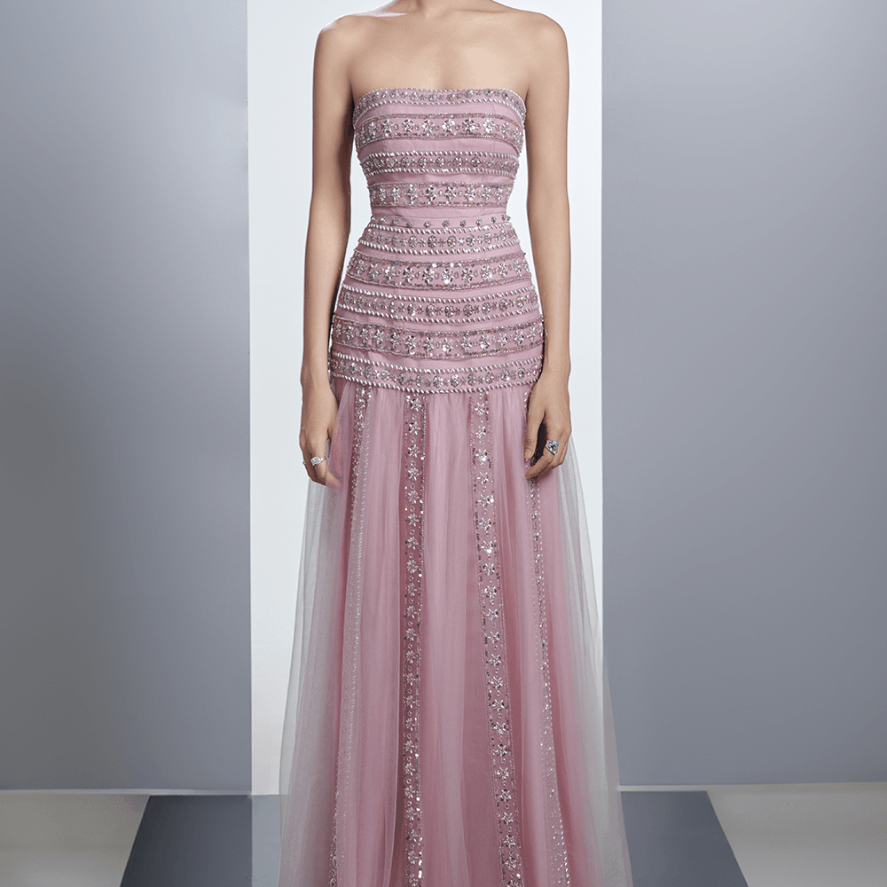 Zaria Strapless Stone Polyester Floor Length Dress
