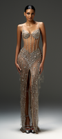 Briana Sheath Front Slit Mesh Floor Length Dress