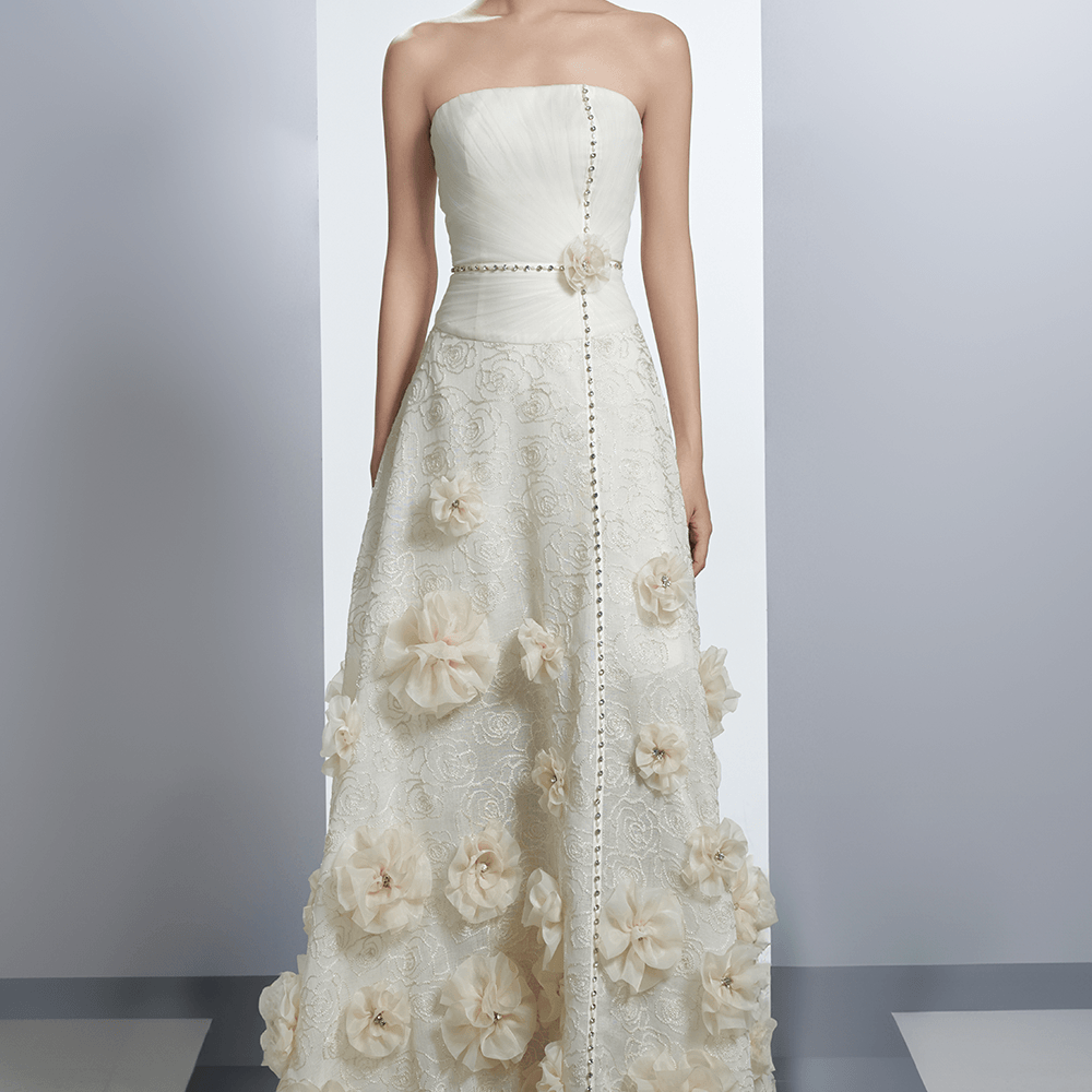 Dangelo Strapless Flower Applique Polyester Floor Length Dress