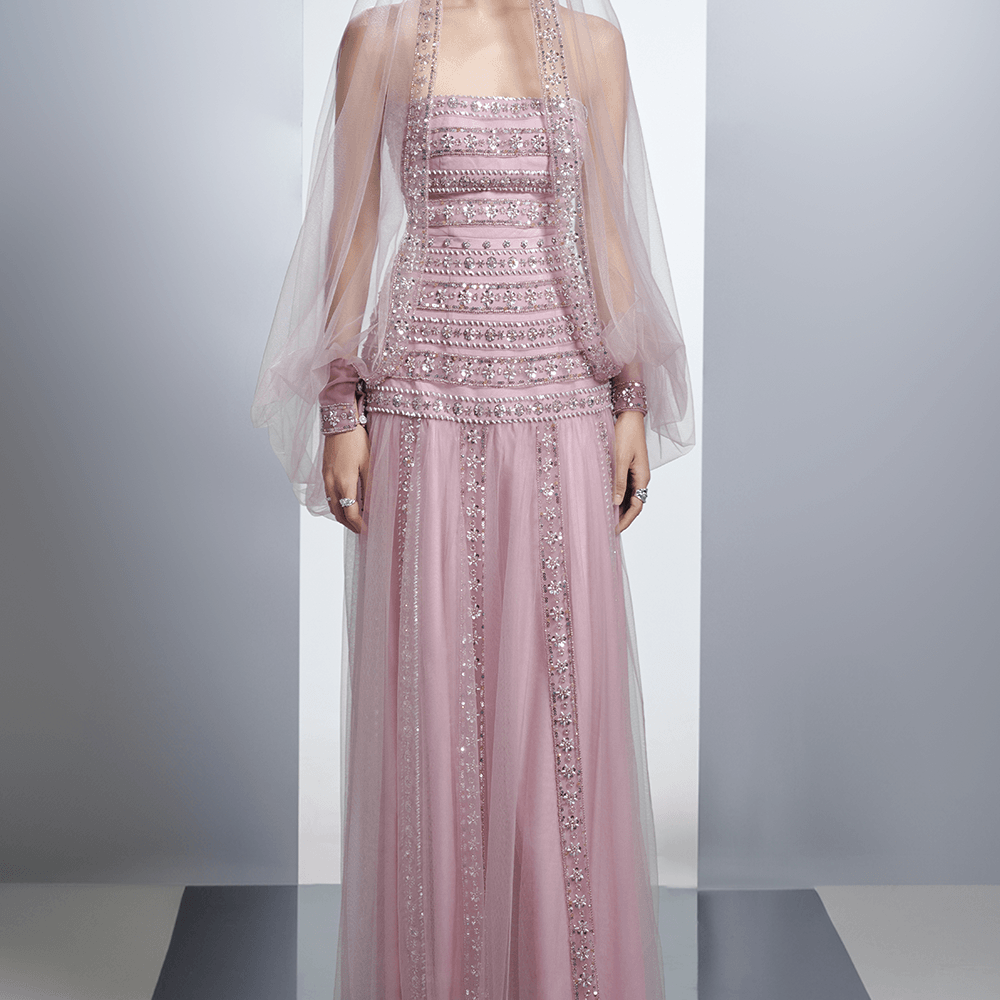 Zaria A-line Stone Polyester Floor Length Set