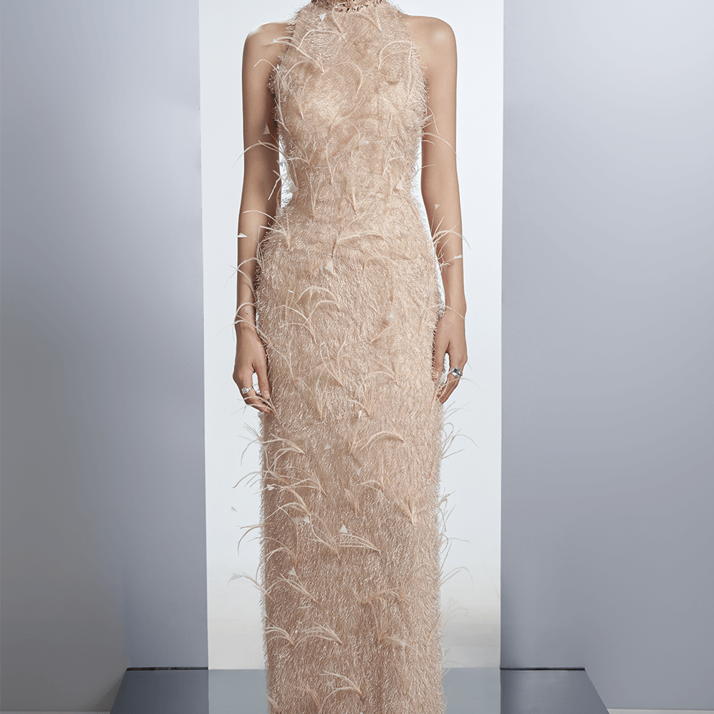 Women's Emersyn Sheath Feather Polyester Floor Length Dress XXS/XS/S/M/L/XL/XXL/3XL/Customize Beige MEAN BLVD Beige / XXL Women's Emersyn Sheath Feather Polyester Floor Length Dress XXS/XS/S/M/L/XL/XXL/3XL/Customize Beige MEAN BLVD Beige / XXL
