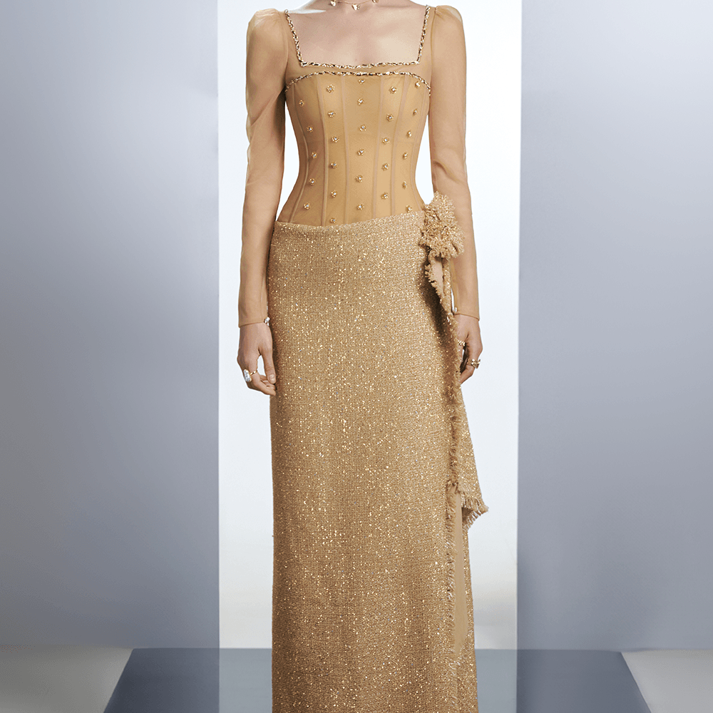 Lyanna Sheath Square Neck Polyester Floor Length Dress