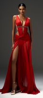 Malik Slit Plunge Neck Silk Floor Length Dress