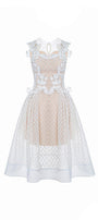 Chloe Fit and Flare Flower Applique Lace Midi Dress - MEAN BLVD