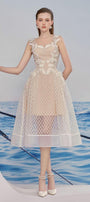 Chloe Fit and Flare Flower Applique Lace Midi Dress - MEAN BLVD