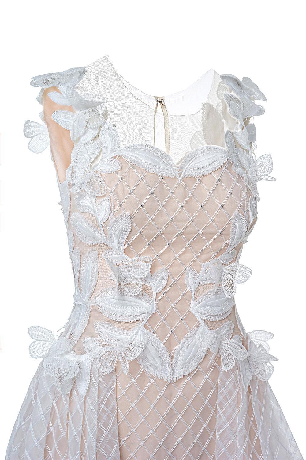 Chloe Fit and Flare Flower Applique Lace Midi Dress - MEAN BLVD