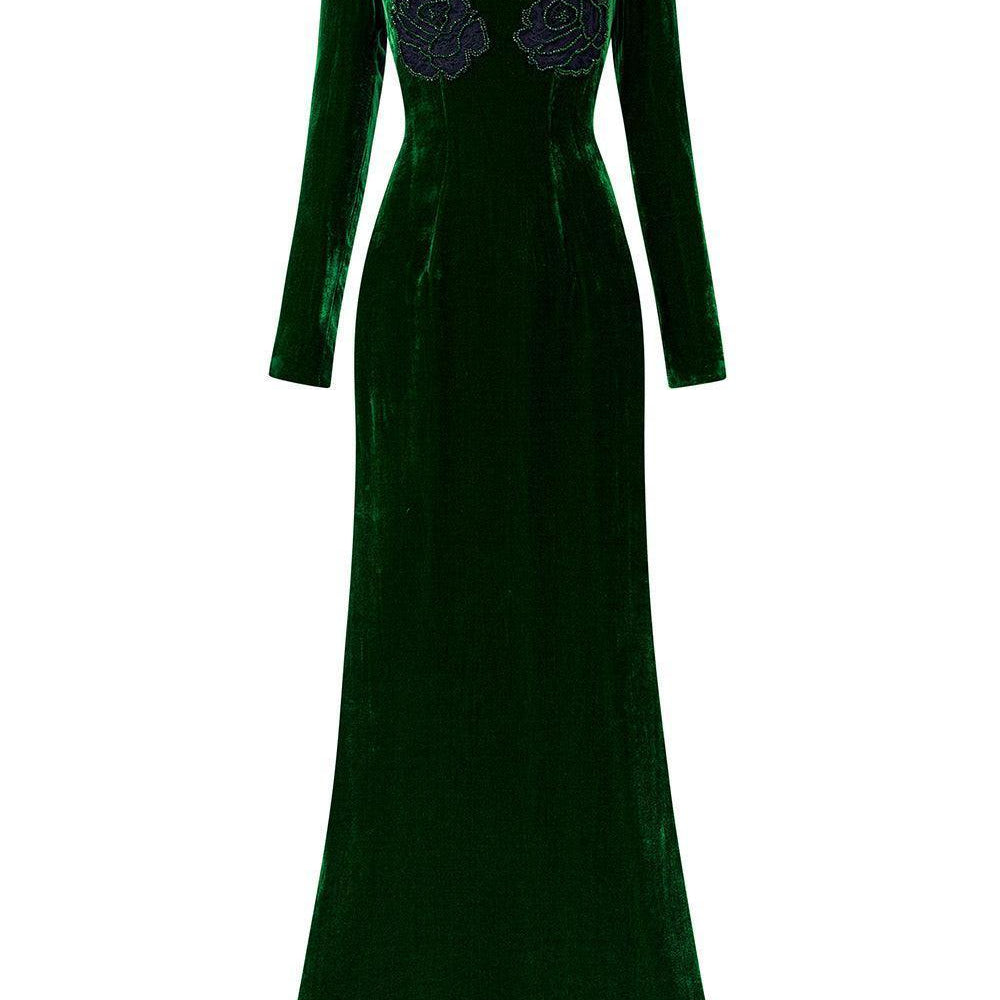 Chloe Mermaid Long Sleeved Velvet Floor Length Dress - MEAN BLVD