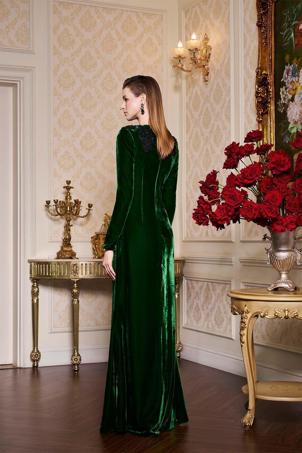 Women's Chloe Mermaid Long Sleeved Velvet Floor Length Dress XS/S/M/L