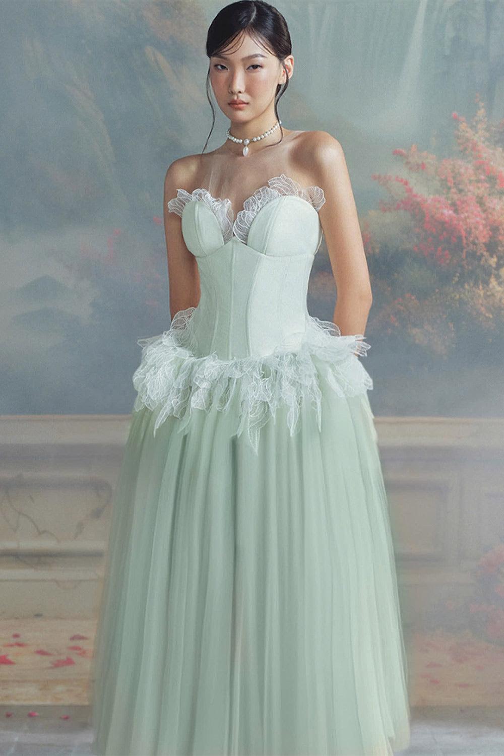 women's pastel dress Women's Chlorys Ball Gown Illusion Neck Mesh Taffeta Maxi Dress XS/XS/S/M/L/XL/Customize Pastel Green MEAN BLVD Pastel Green / XS