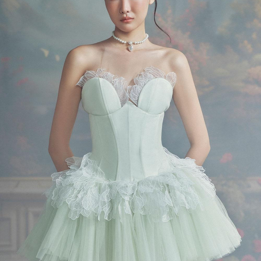 Chlorys Fit and Flare Illusion Neck Mesh Taffeta Mini Dress - MEAN BLVD