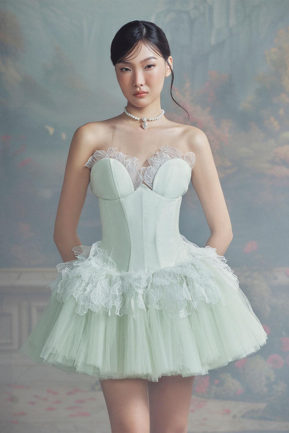 pastel mesh dress Women's Chlorys Ball Gown Illusion Neck Mesh Taffeta Maxi Dress XS/XS/S/M/L/XL/Customize Pastel Green MEAN BLVD Pastel Green / XS