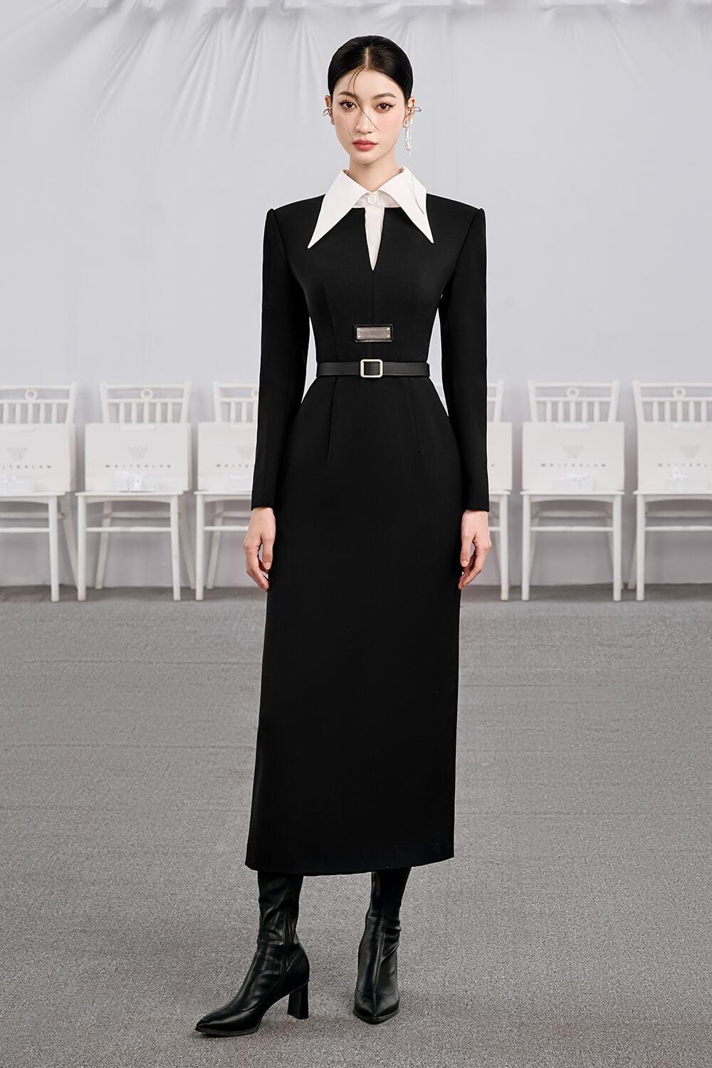Chocolate Sheath Square Shoulder Cotton Midi Dress - MEAN BLVD