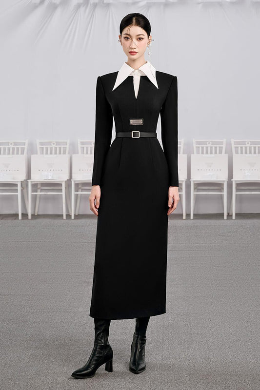 Chocolate Sheath Square Shoulder Cotton Midi Dress - MEAN BLVD