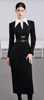 Chocolate Sheath Square Shoulder Cotton Midi Dress - MEAN BLVD