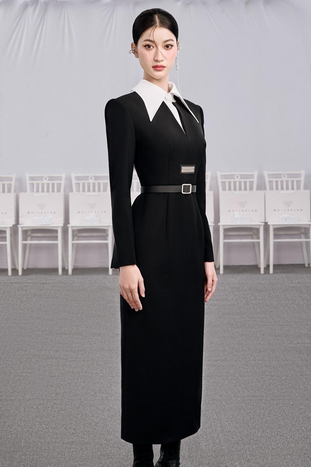 Chocolate Sheath Square Shoulder Cotton Midi Dress - MEAN BLVD