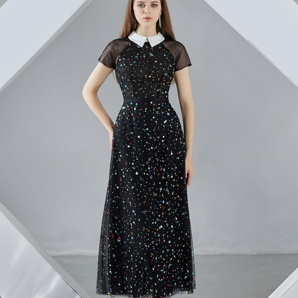 Christina A-line Short Sleeved Mesh Sheer Midi Dress - MEAN BLVD