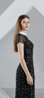 Christina A-line Short Sleeved Mesh Sheer Midi Dress - MEAN BLVD