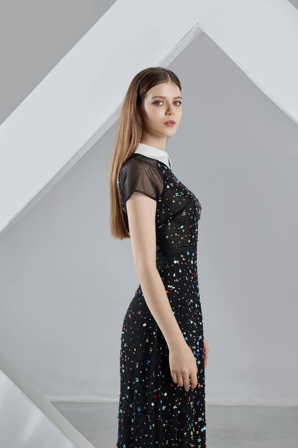 Christina A-line Short Sleeved Mesh Sheer Midi Dress - MEAN BLVD