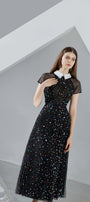 Christina A-line Short Sleeved Mesh Sheer Midi Dress - MEAN BLVD