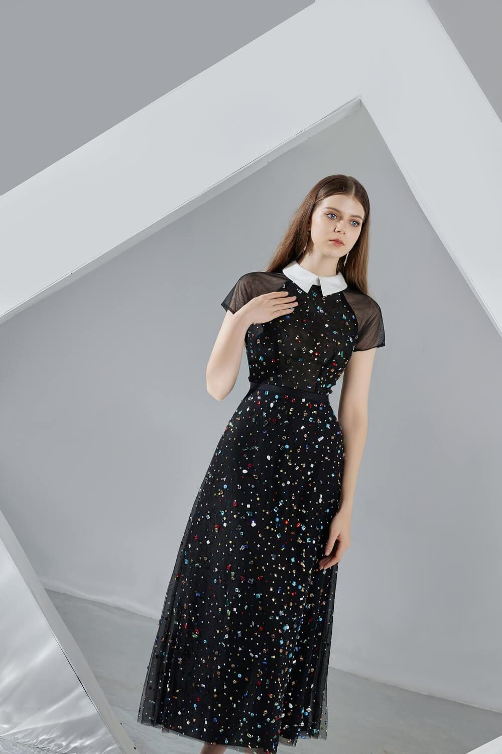 Christina A-line Short Sleeved Mesh Sheer Midi Dress - MEAN BLVD