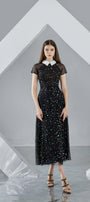 Christina A-line Short Sleeved Mesh Sheer Midi Dress - MEAN BLVD