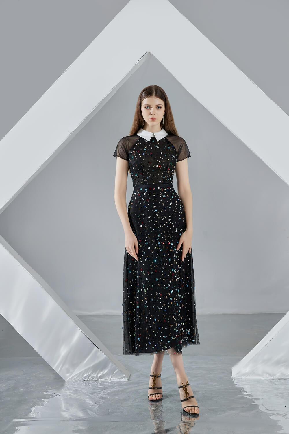 Christina A-line Short Sleeved Mesh Sheer Midi Dress – MEAN BLVD