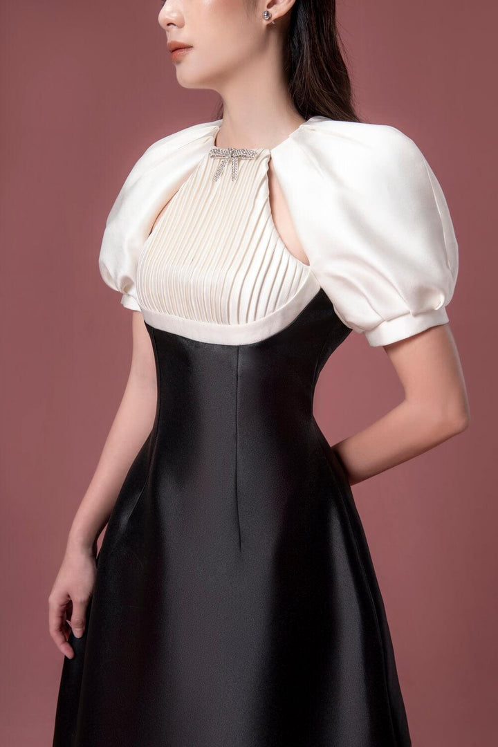 Ciara A-line Puffy Sleeved Taffeta Midi Dress - MEAN BLVD
