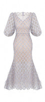Ciara Trumpet Leg Of Mutton Sleeved Lace Midi Dress - MEAN BLVD