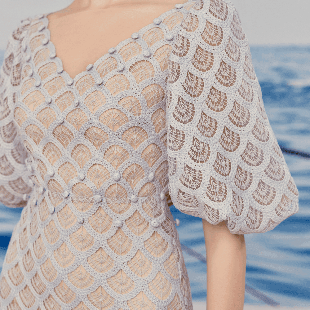 Ciara Trumpet Leg Of Mutton Sleeved Lace Midi Dress - MEAN BLVD